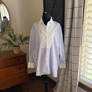 Women's Blue & White Striped Button-Down Shirt with White Bib small